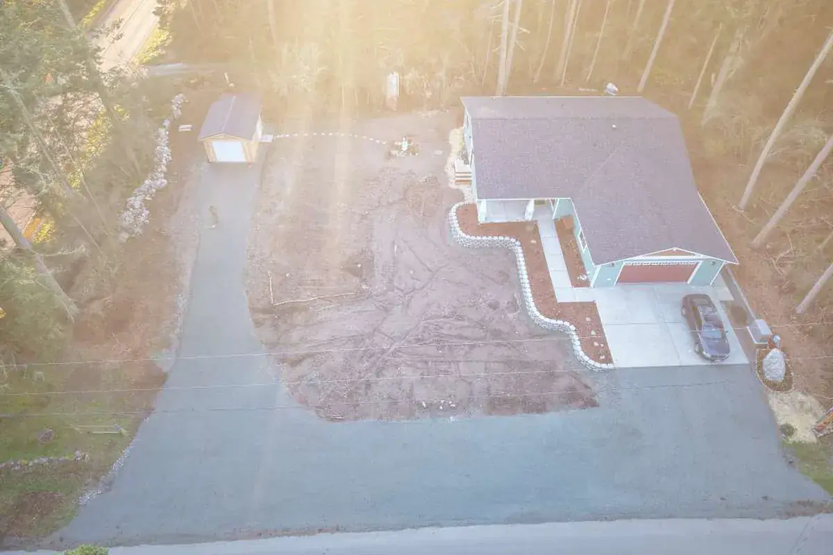 Aerial view of a completed driveway and turnaround